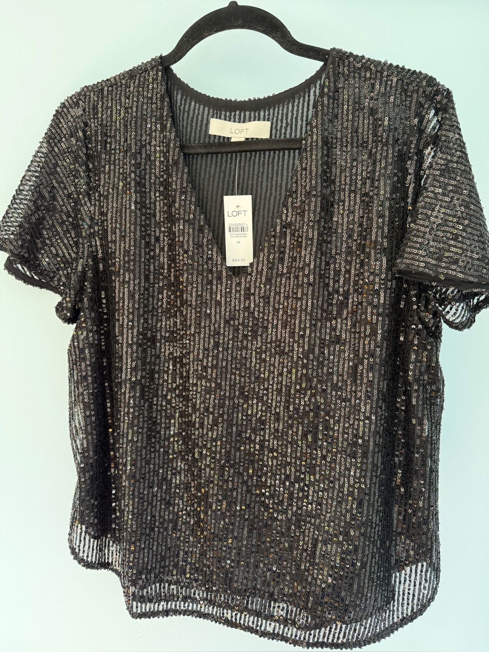 LOFT Black Sequin V-Neck Blouse